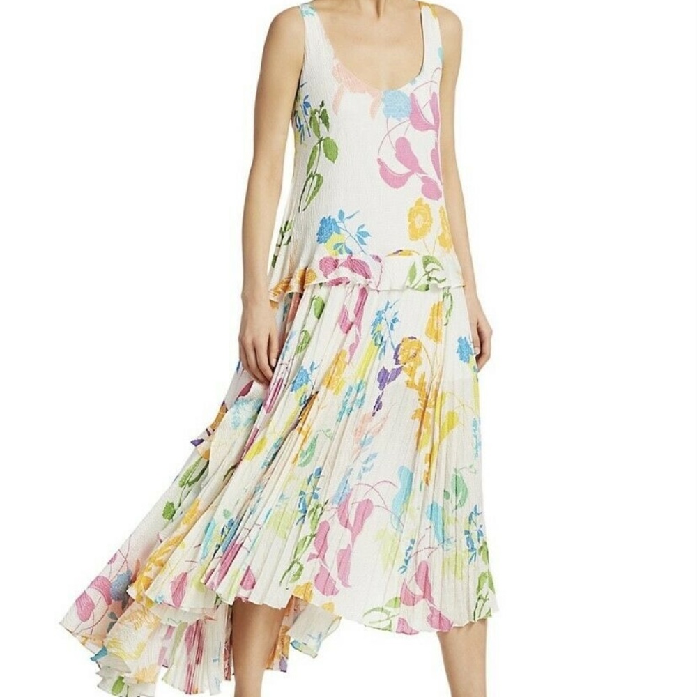 TANYA TAYLOR Colette Silk Pleated Floral Print Dress Size Large and 0X~NWT $795